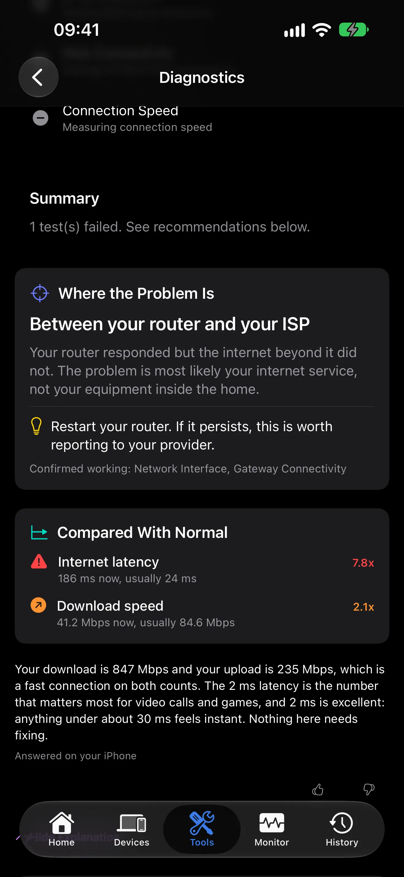 PingKit fault localisation showing whether the problem is your device, your network, your router or your provider